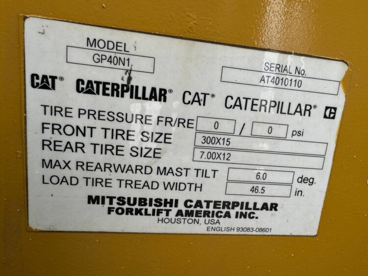 Used Forklift CAT Model GP40N1 LPG  SKU#242383 8000 lbs - Image 4