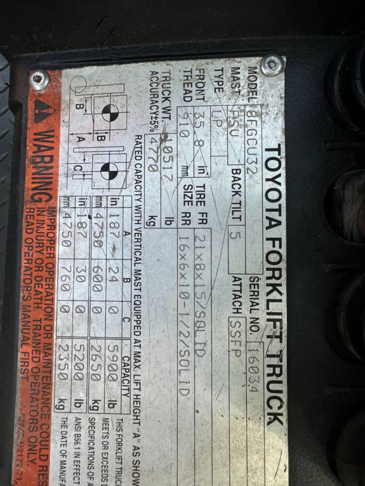 Used Forklift TOYOTA Model 8FGCU32 LPG 2012 SKU#252273 - Image 10