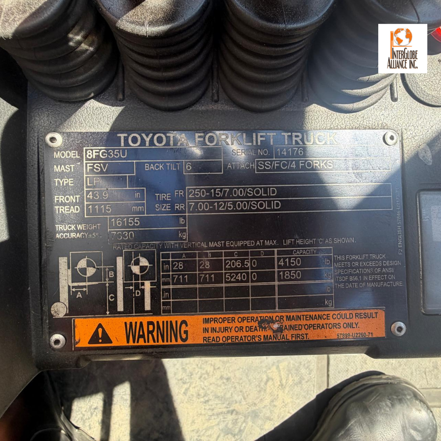 2017 Used Toyota 8FG35U Propane Forklift SKU 262408 – 8,000 lb - Image 10