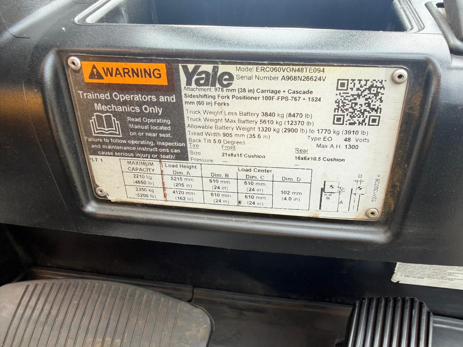 2021 Used Yale ERC060 Electric Forklift 262419 – 6,000 lb - Image 9
